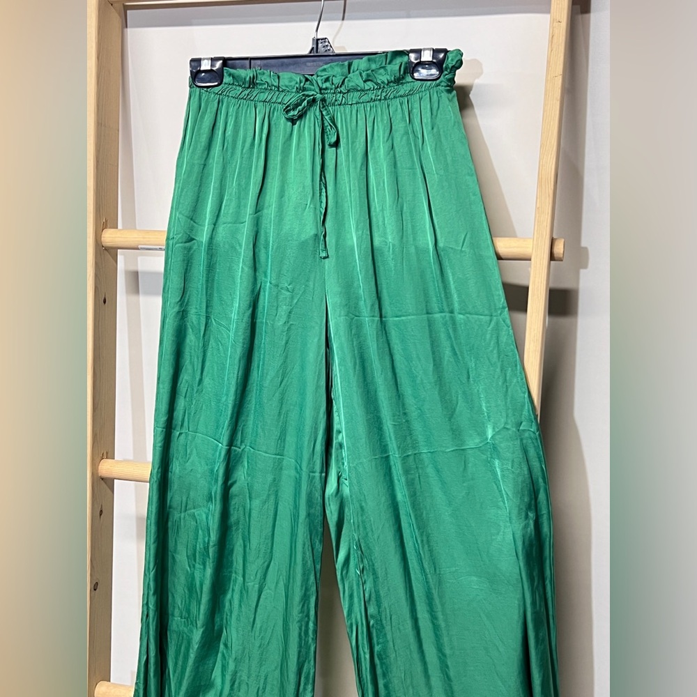 VENTI6 Vibrant kelly green silk blend wide leg palazzo pants size S - Picture 5 of 11